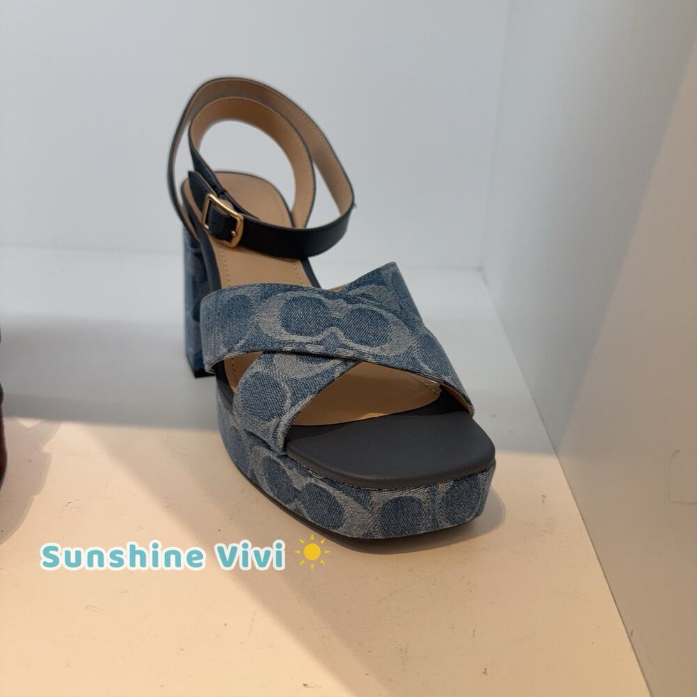 NEW COACH Women Block Heel Sandal In Signature Denim Indigo CDF88 us 7.5 - Picture 6 of 10